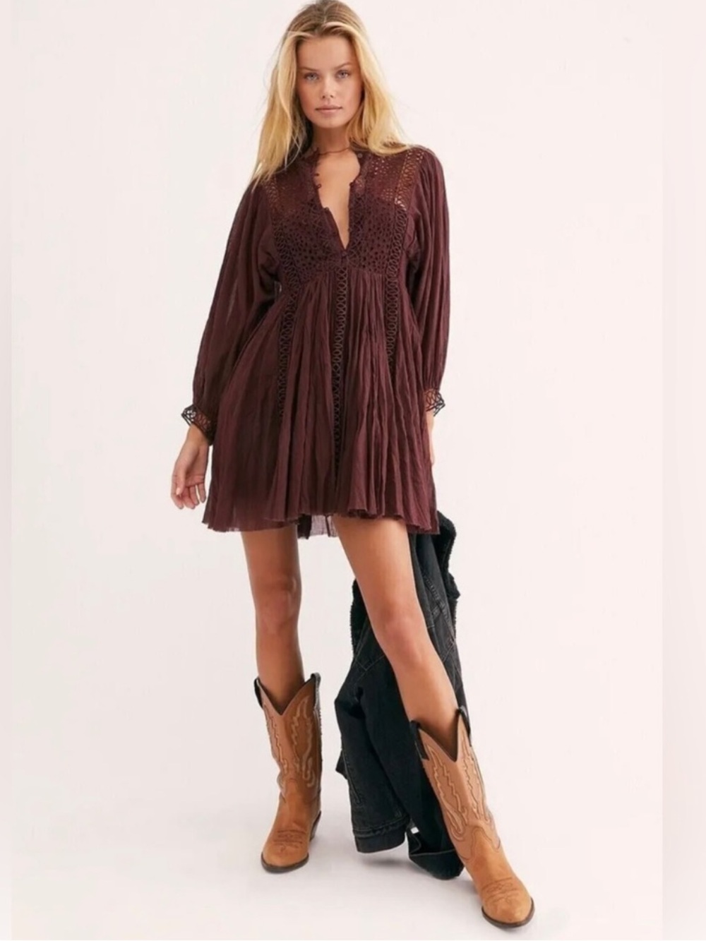 Free People Mini Dress in Deep Brown